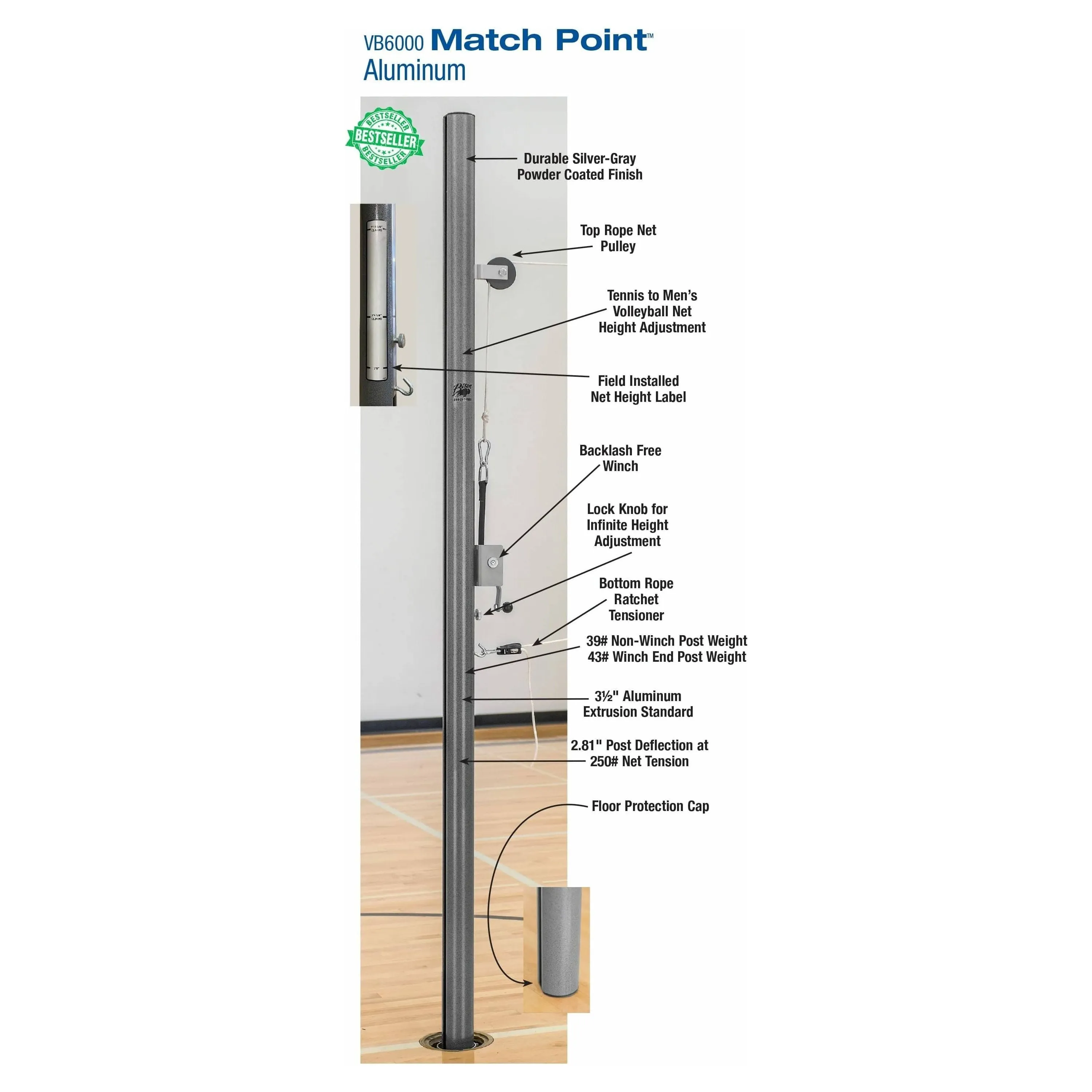 Bison Match Point Aluminum Volleyball System w/o Sockets and Padding VB6050NS