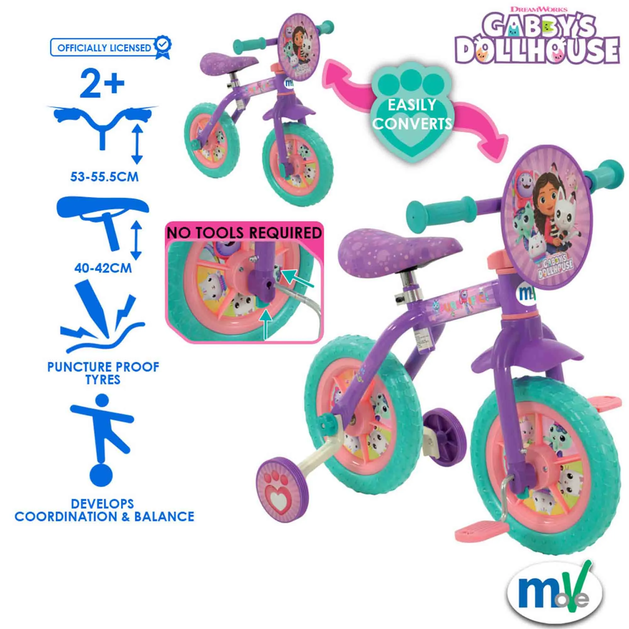 Gabby's Dollhouse 2-in-1 10" Wheel Size Training Bike