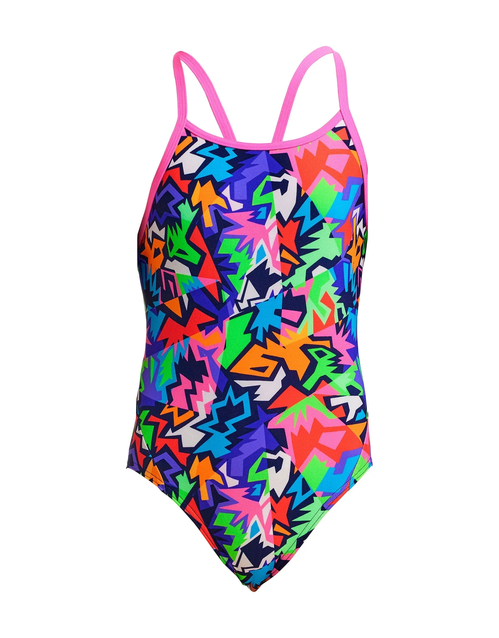 Girls Sharp Edges Diamond Back Swimsuit - Multi