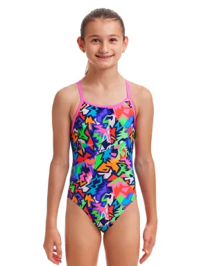 Girls Sharp Edges Diamond Back Swimsuit - Multi