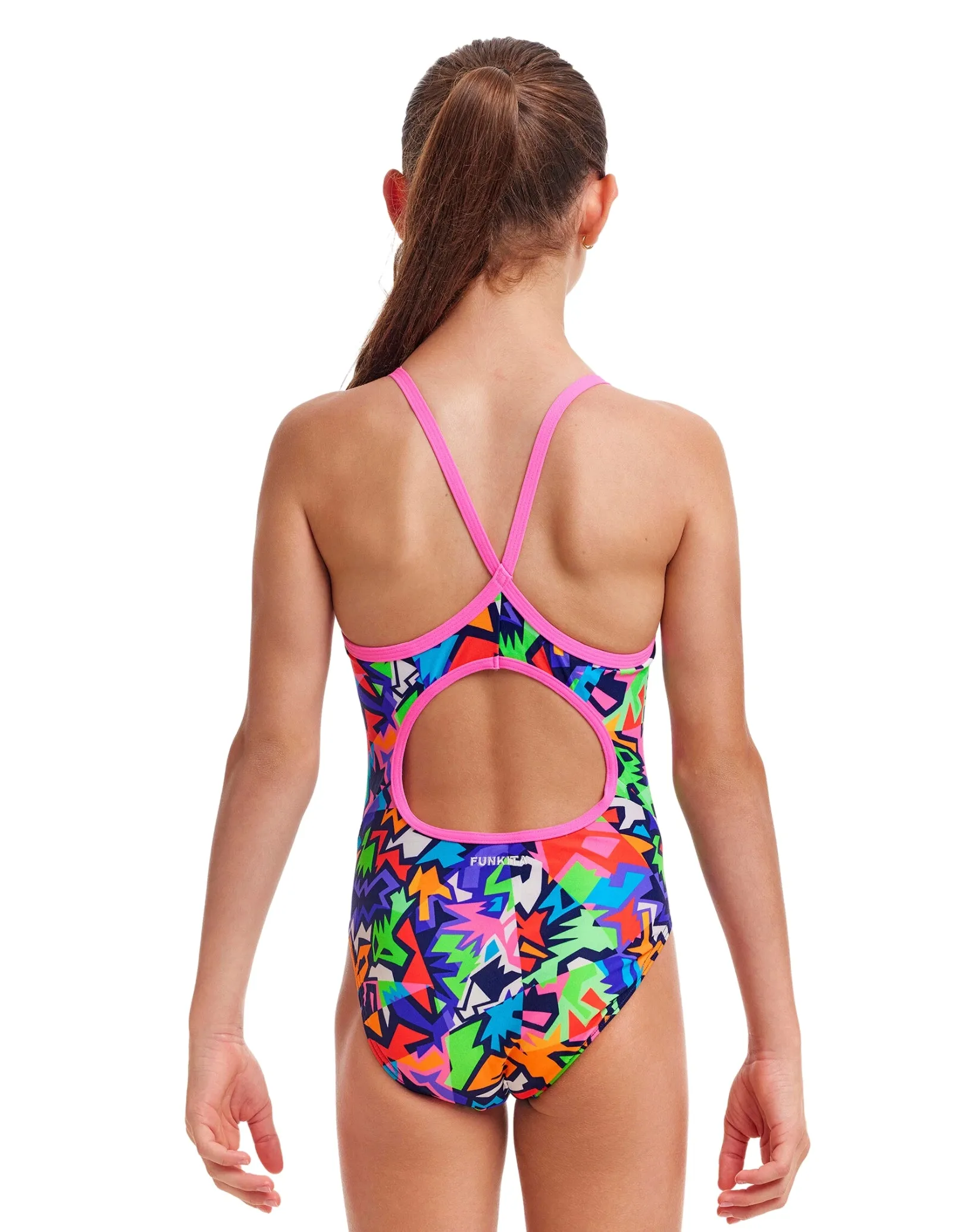 Girls Sharp Edges Diamond Back Swimsuit - Multi