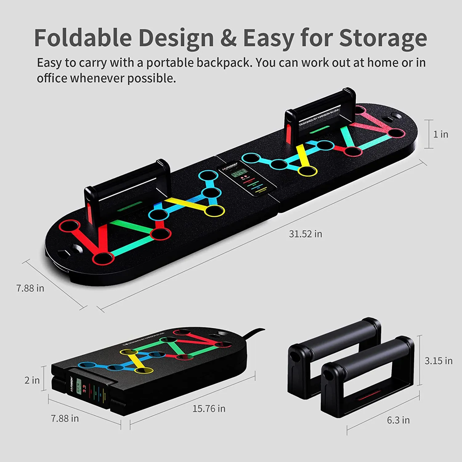 Harison HR424 Foldable Push Up Board With Counter and Resistance Bands