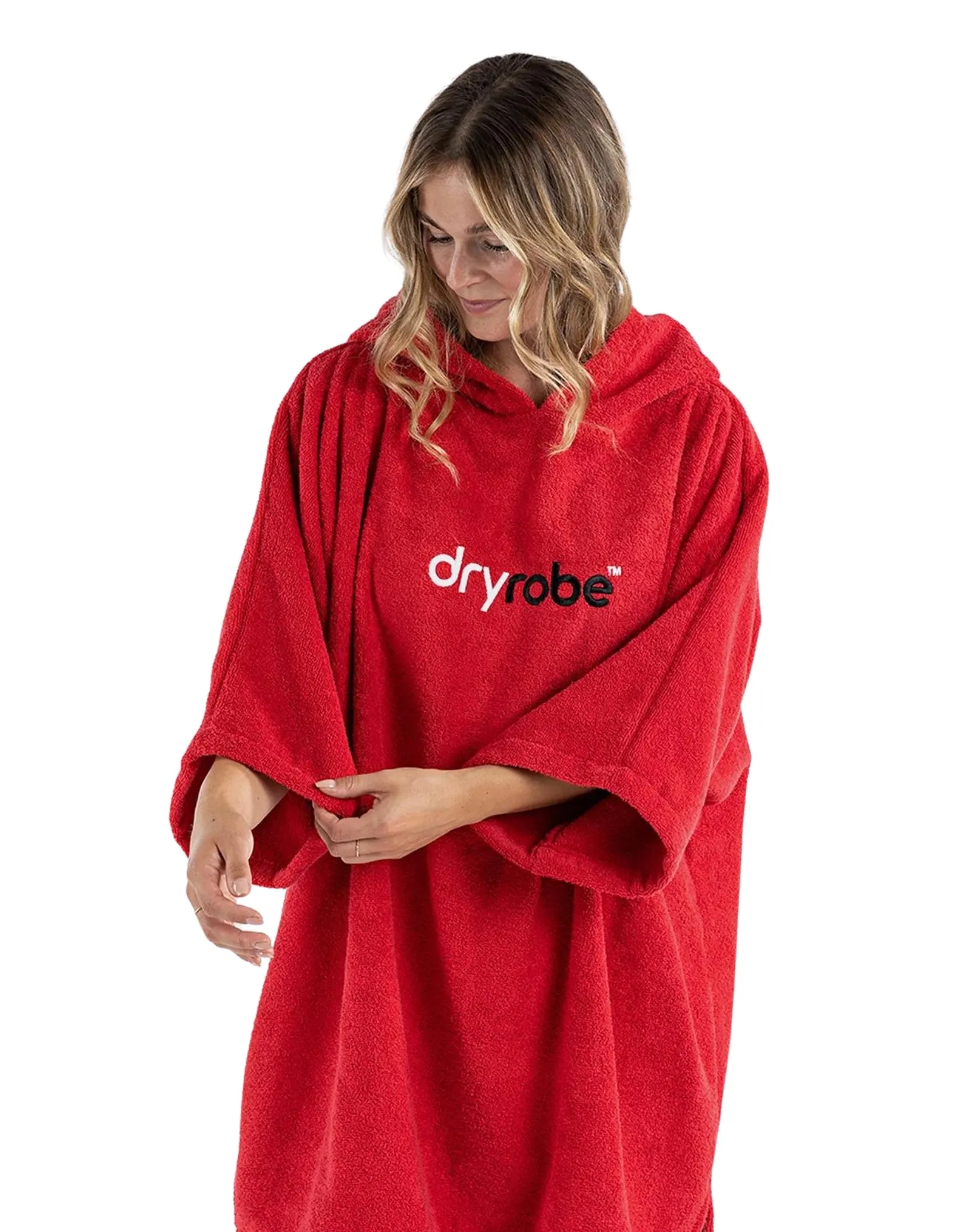 Organic Cotton Short Sleeve Adult Towel Poncho - Red