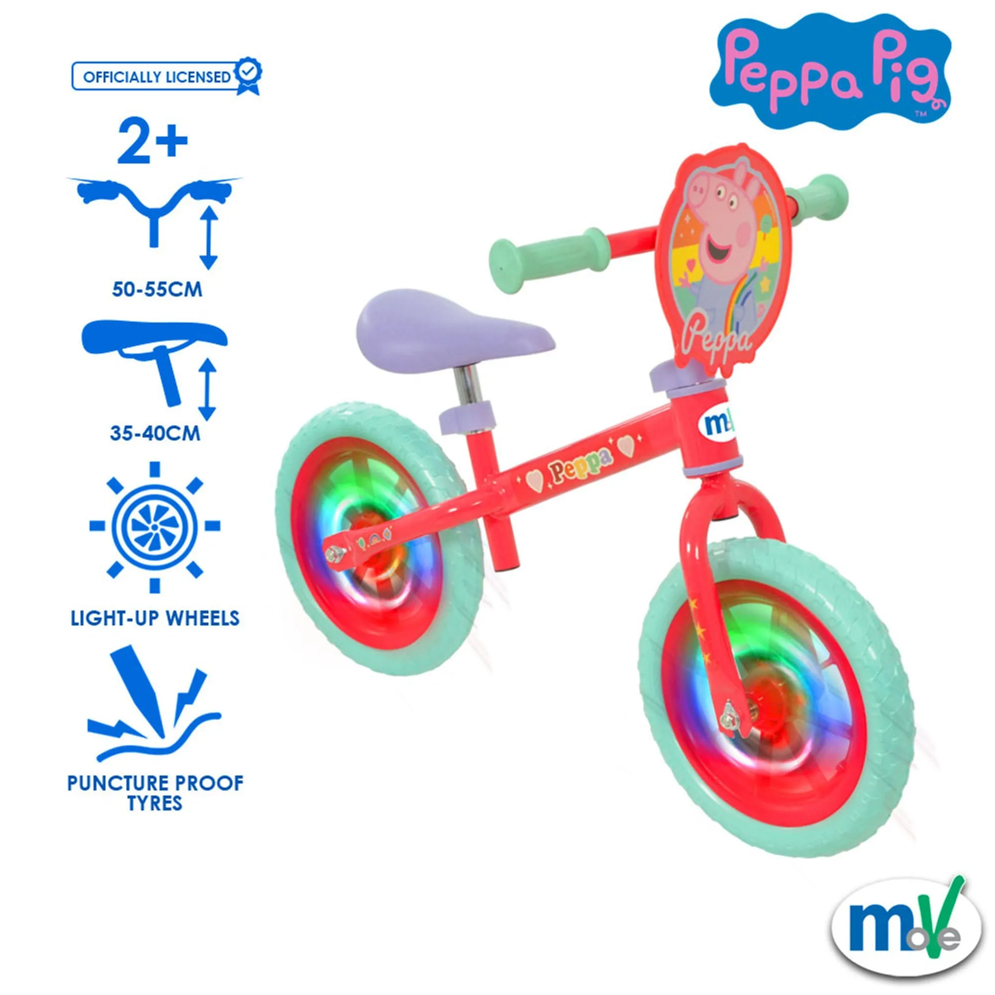 Peppa Pig 12" Balance Bike with Light Up Wheels