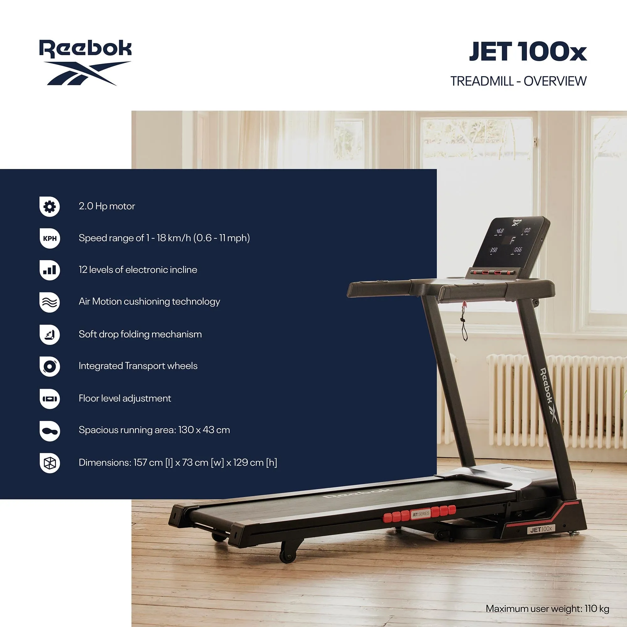 Reebok Jet 100x Folding Treadmill