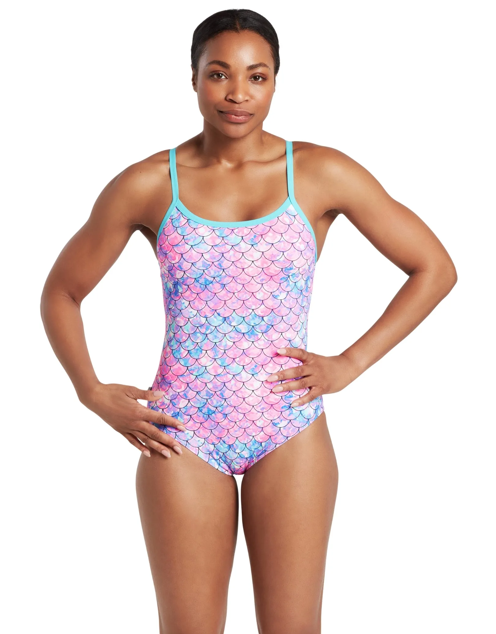 Sirene Sparkle Thermal Ecofeel Strikeback Swimsuit - Aqua/Pink