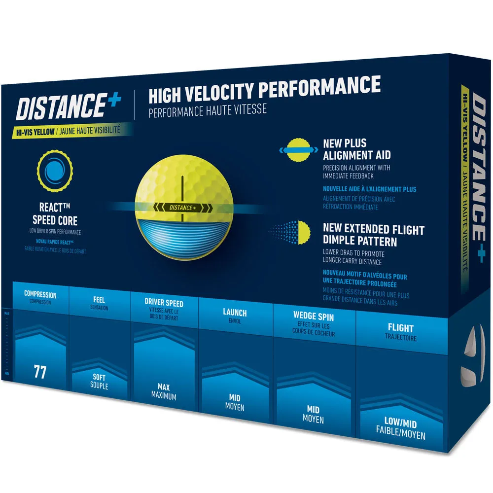 TaylorMade Distance  Golf Balls - Yellow - 12 Pack