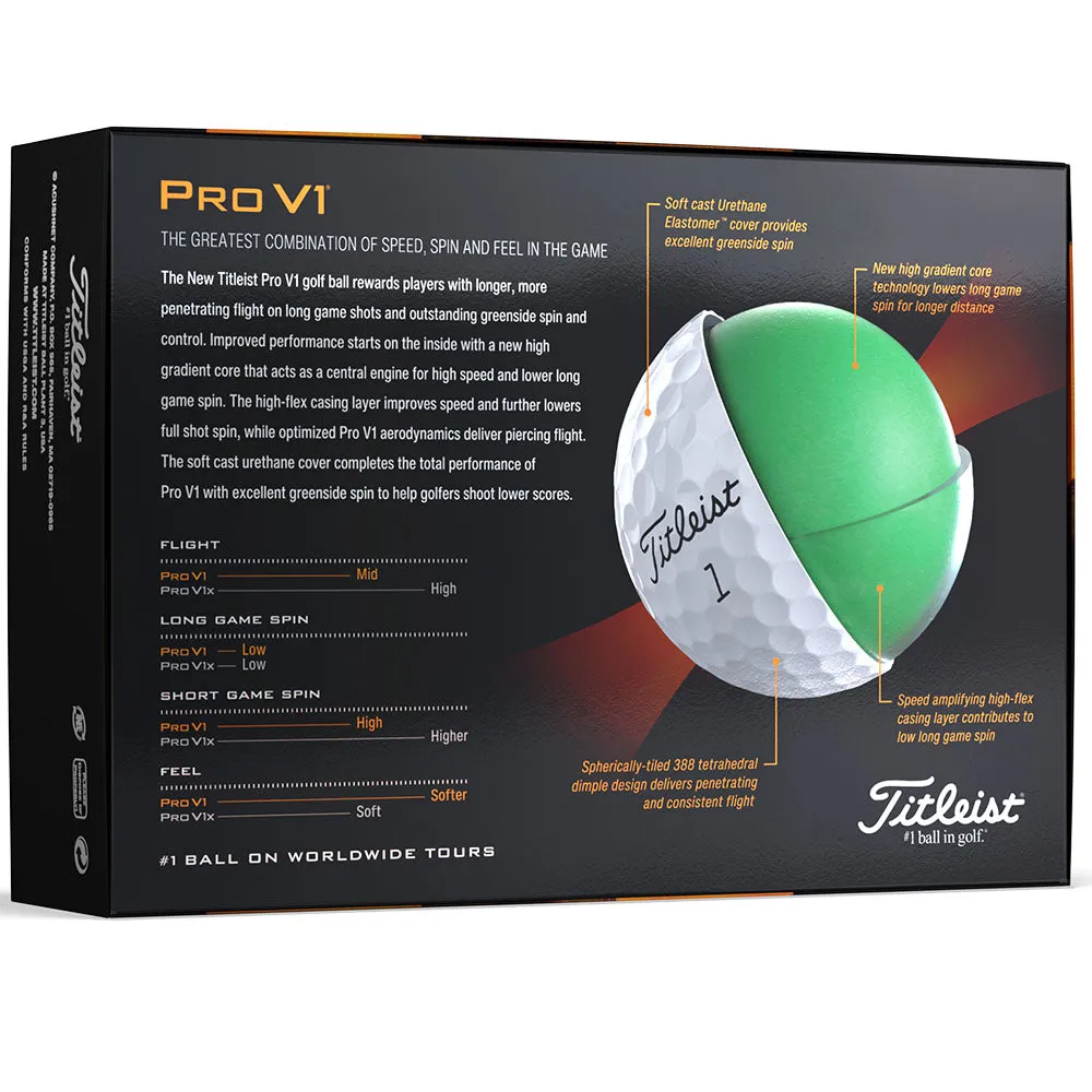 Titleist Pro V1 Golf Balls - White - 12 Pack