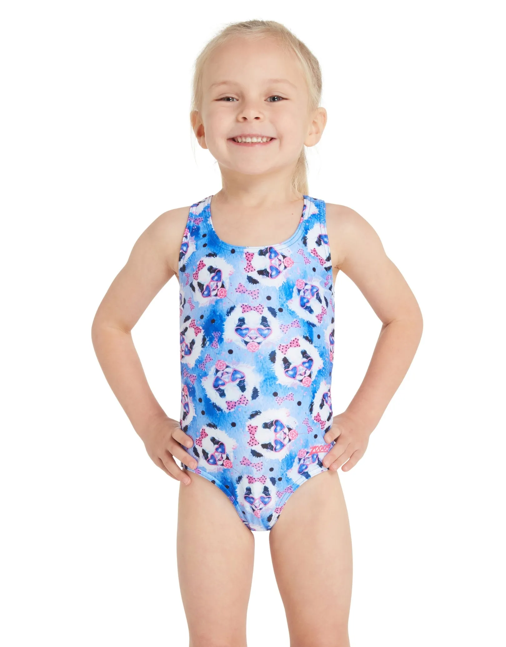 Tots Girls Party Panda Actionback Swimsuit - Blue