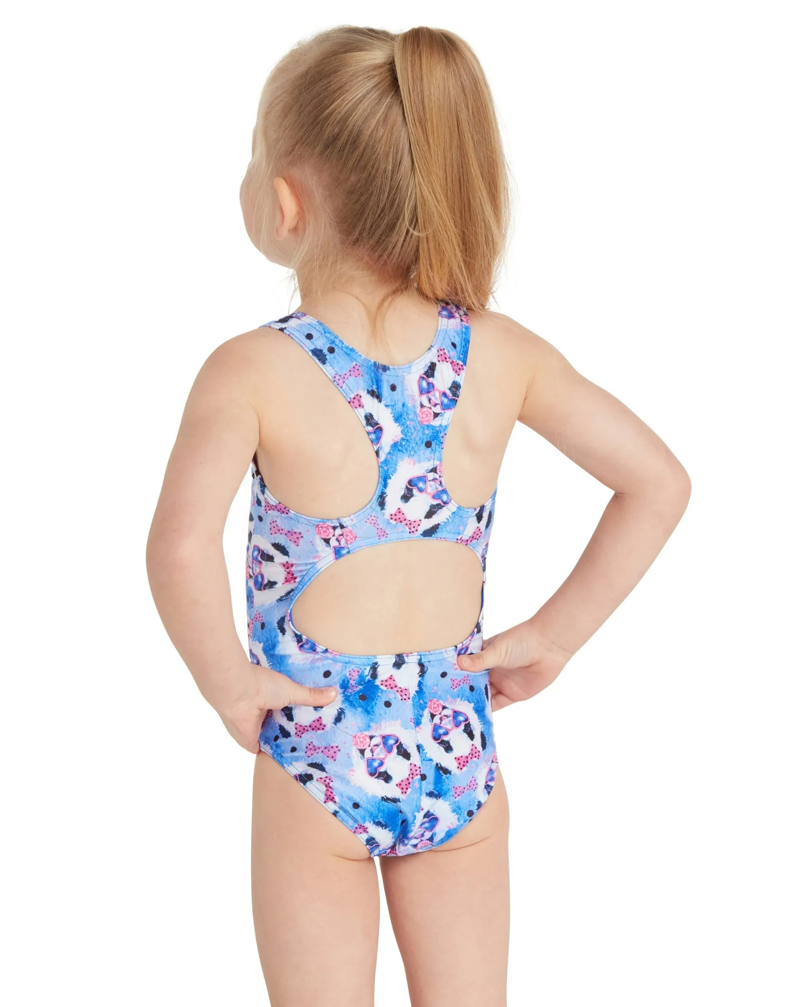 Tots Girls Party Panda Actionback Swimsuit - Blue