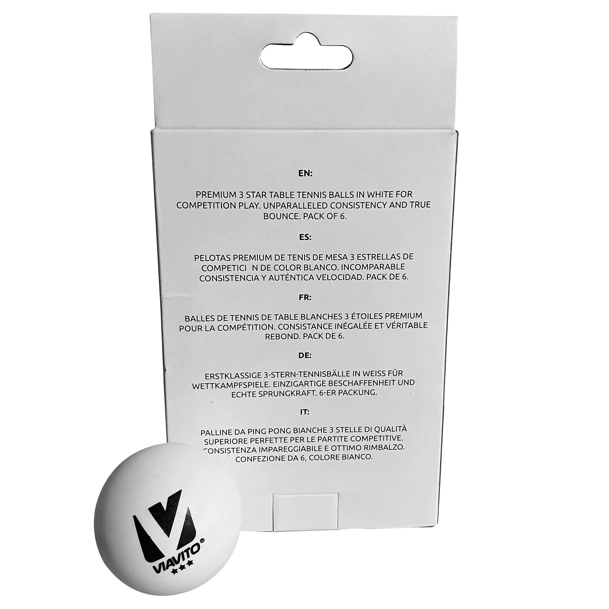 Viavito Compete Pro 3 Star Table Tennis Balls - Pack of 6