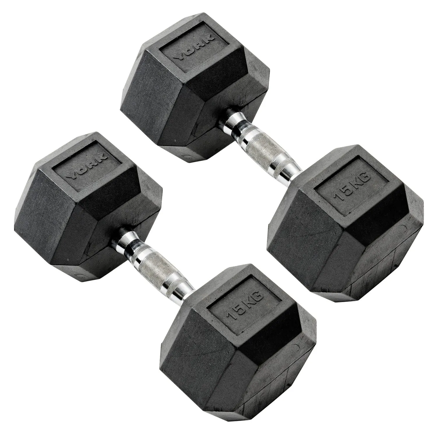 York Commercial - 2 x 15kg Rubber Hex Dumbbell