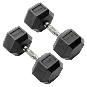York Commercial - 2 x 15kg Rubber Hex Dumbbell
