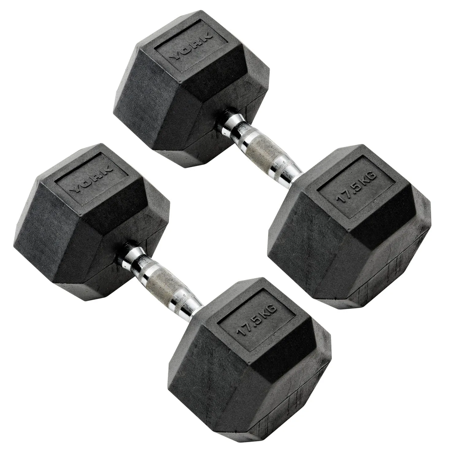 York Commercial - 2 x 17.5kg Rubber Hex Dumbbell