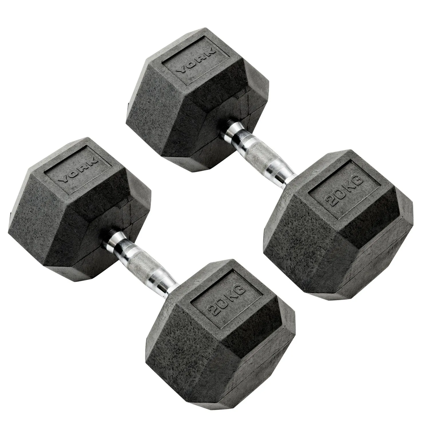 York Commercial - 2 x 20kg Rubber Hex Dumbbell