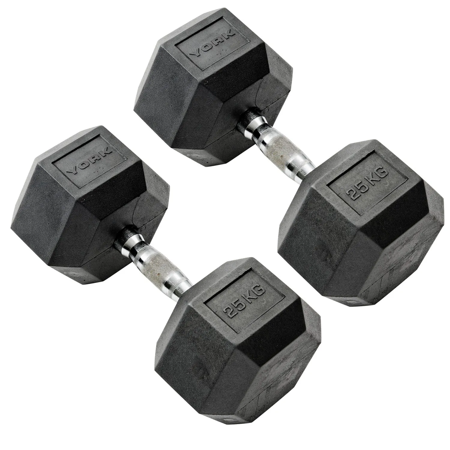 York Commercial - 2 x 25kg Rubber Hex Dumbbells
