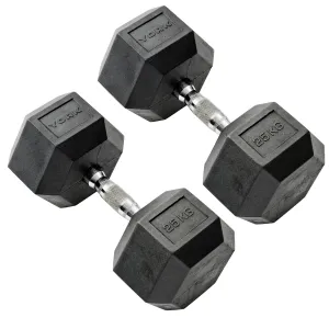 York Commercial - 2 x 25kg Rubber Hex Dumbbells
