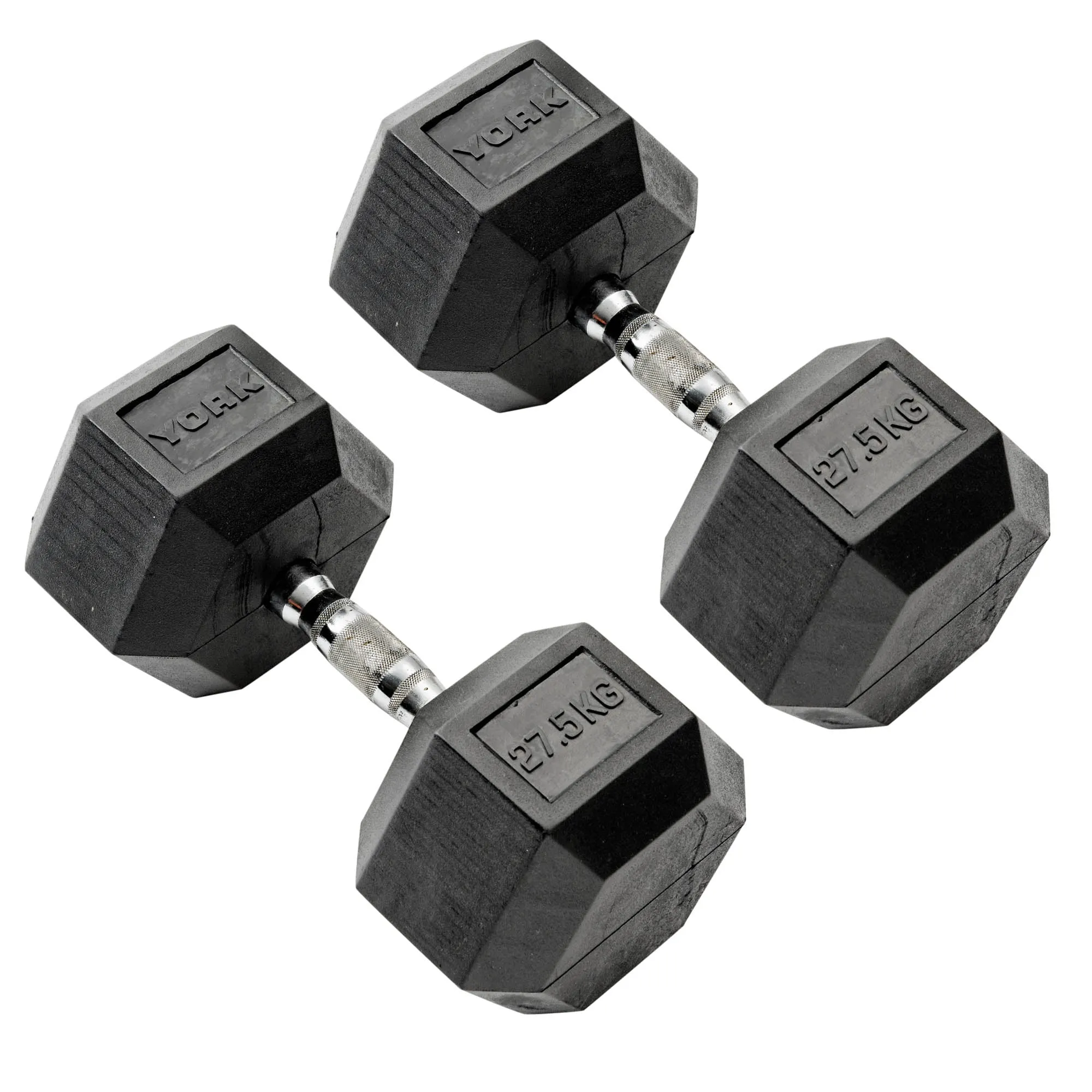York Commercial - 2 x 27.5kg Rubber Hex Dumbbell