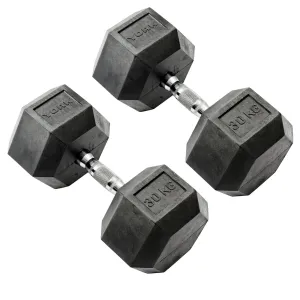 York Commercial - 2 x 30kg Rubber Hex Dumbbell