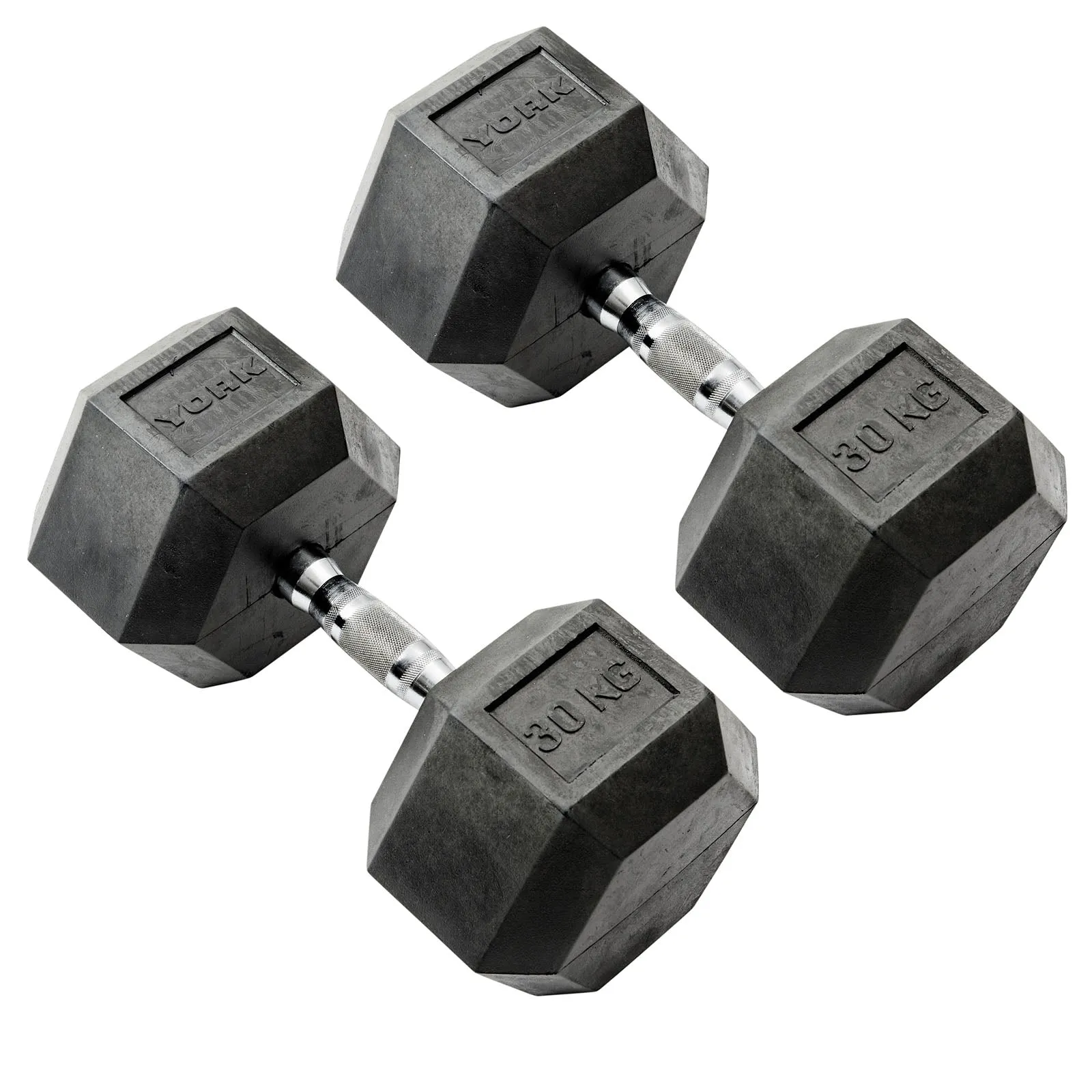 York Commercial - 2 x 30kg Rubber Hex Dumbbell