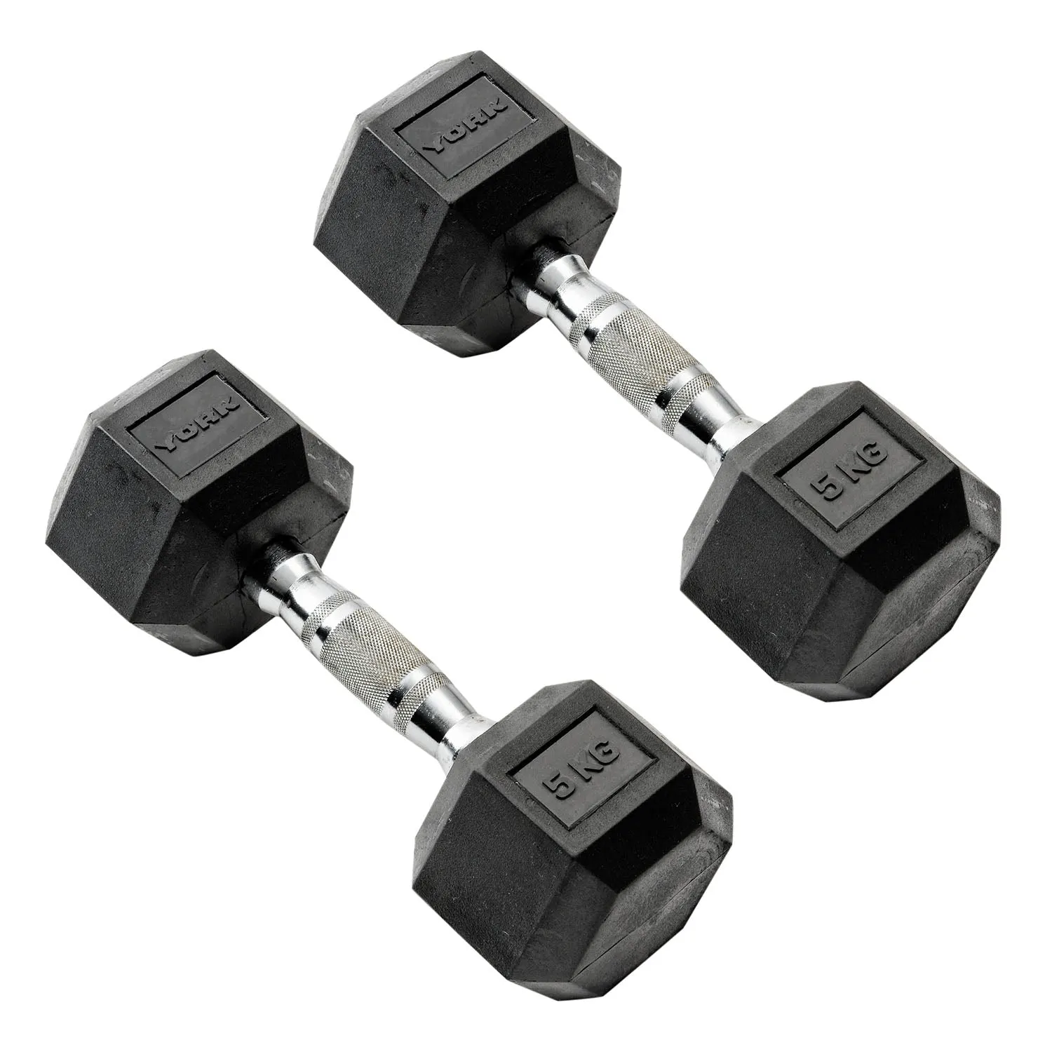 York Commercial - 2 x 5kg Rubber Hex Dumbbell