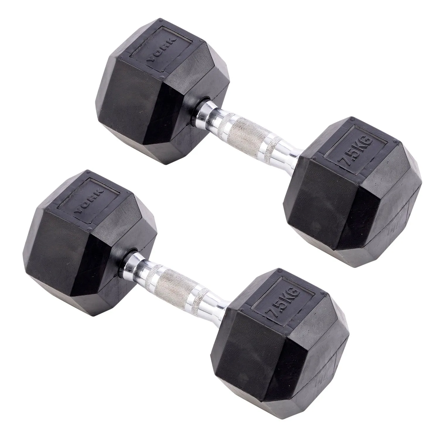 York Commercial - 2 x 7.5kg Rubber Hex Dumbbell